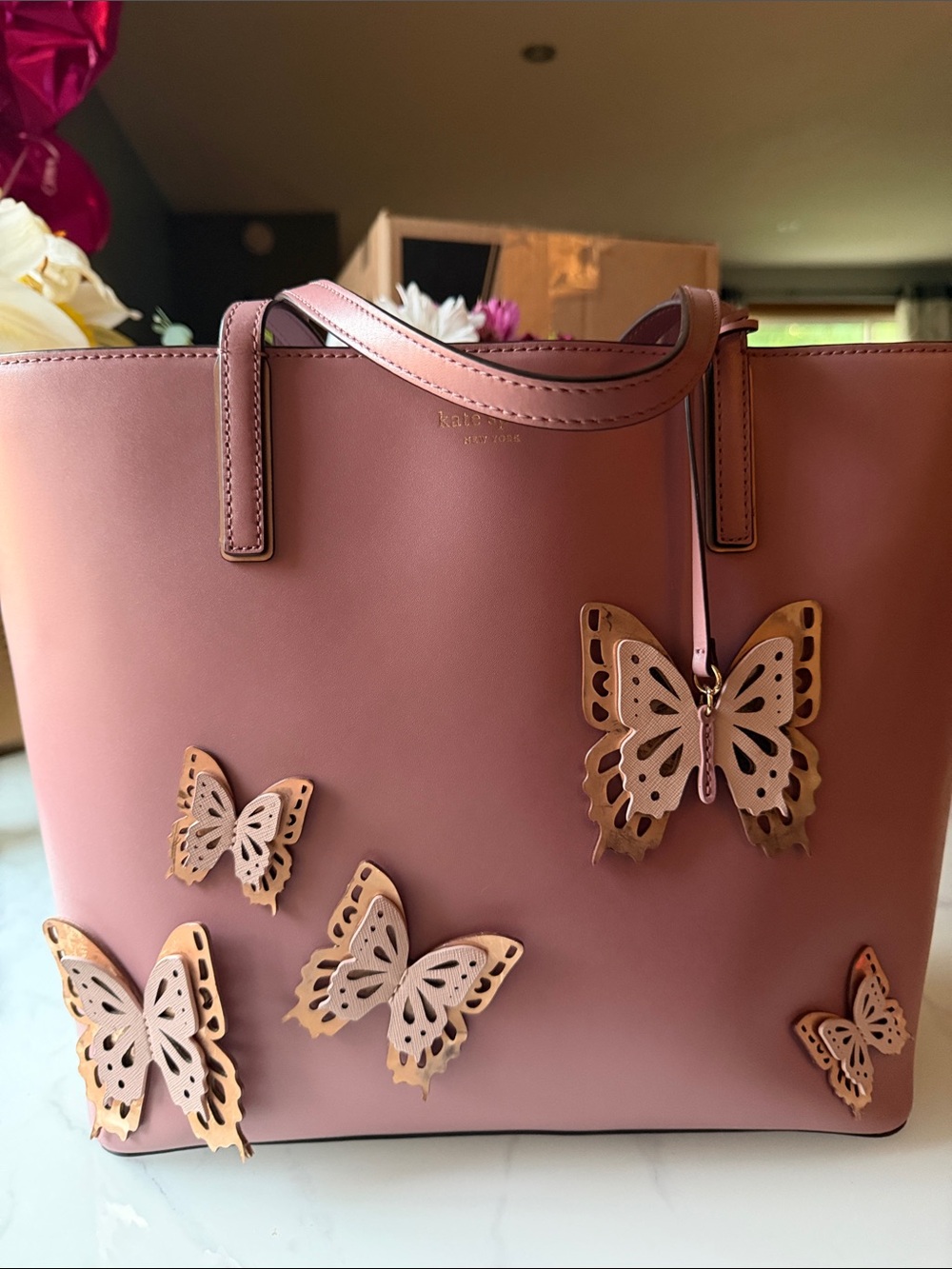 kate spade Pink Leather Butterfly Appliqué Tote